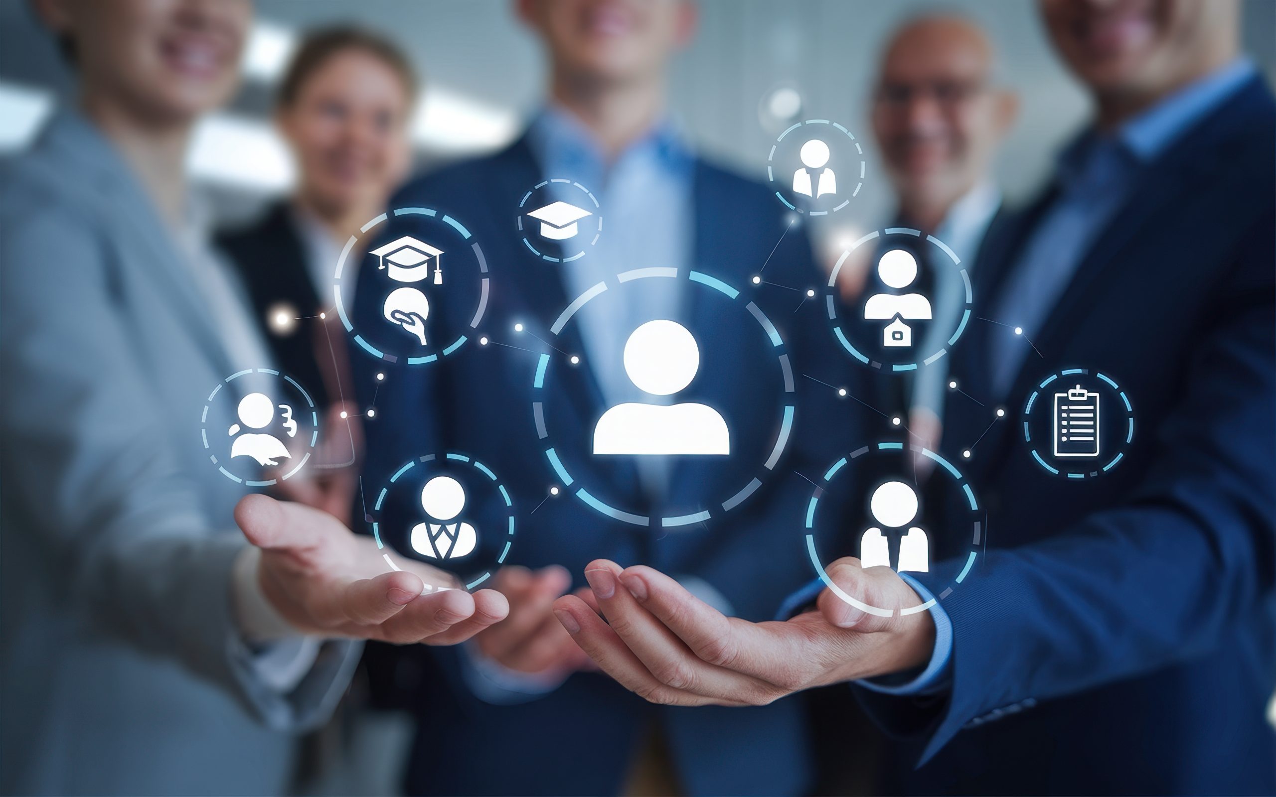 Businessperson displays a network of human resources connections